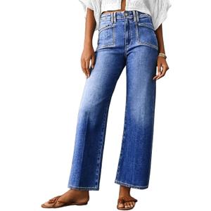 Astylish Womens Wide Leg Jeans High Waisted Stretchy Buttoned Denim Pants Trendy 2025 with Pocket, 4 (Blue)