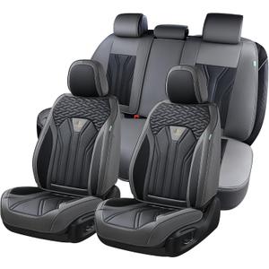 FLORICH Leather Seat Covers, Seat Covers Full Set, Car Seat Protectors 5 Seats, Automotive Seat Covers Fit for Most Cars Trucks SUV- Gray & Black