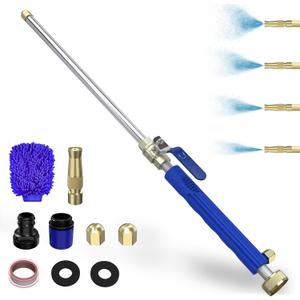 Buyplus Jet Nozzle High Pressure Hose Nozzle, 2-in-1 High Pressure Power Washer for House, Jet Nozzle for Garden Hose Power Washer Wand with 3 Different Tips, Quick Connectors and Gloves, 18 Inch Blue