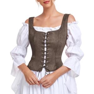 Century Star Renaissance Corset Costume Women Pirate Medieval Viking Floral Top Ren Faire Vest Victorian Plus Size Bodice (Large, Coffee)