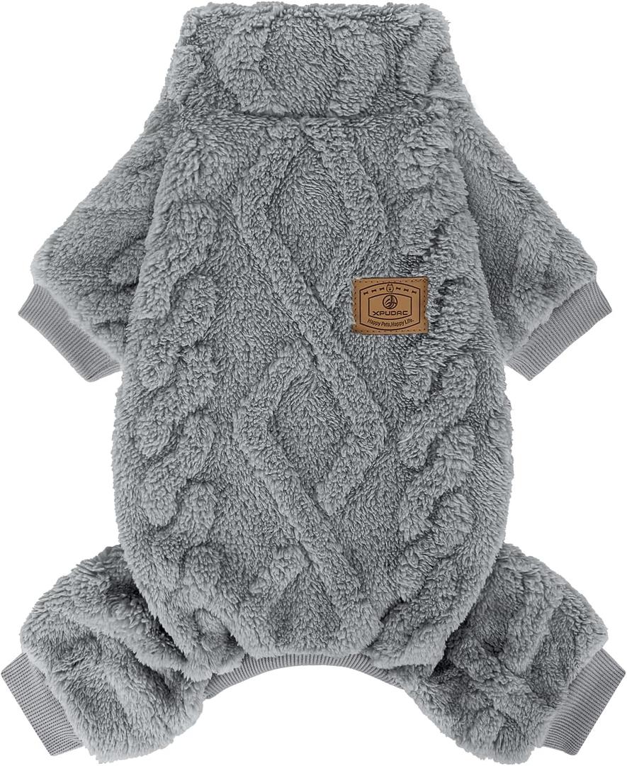 XPUDAC Dog Sweater Fleece Dog Pajamas Pjs for Small Medium Dogs Girl Boy Cute Turtleneck Doggy Winter Clothes Puppy Onesies Outfits for Chihuahua Yorkie, Grey XXS