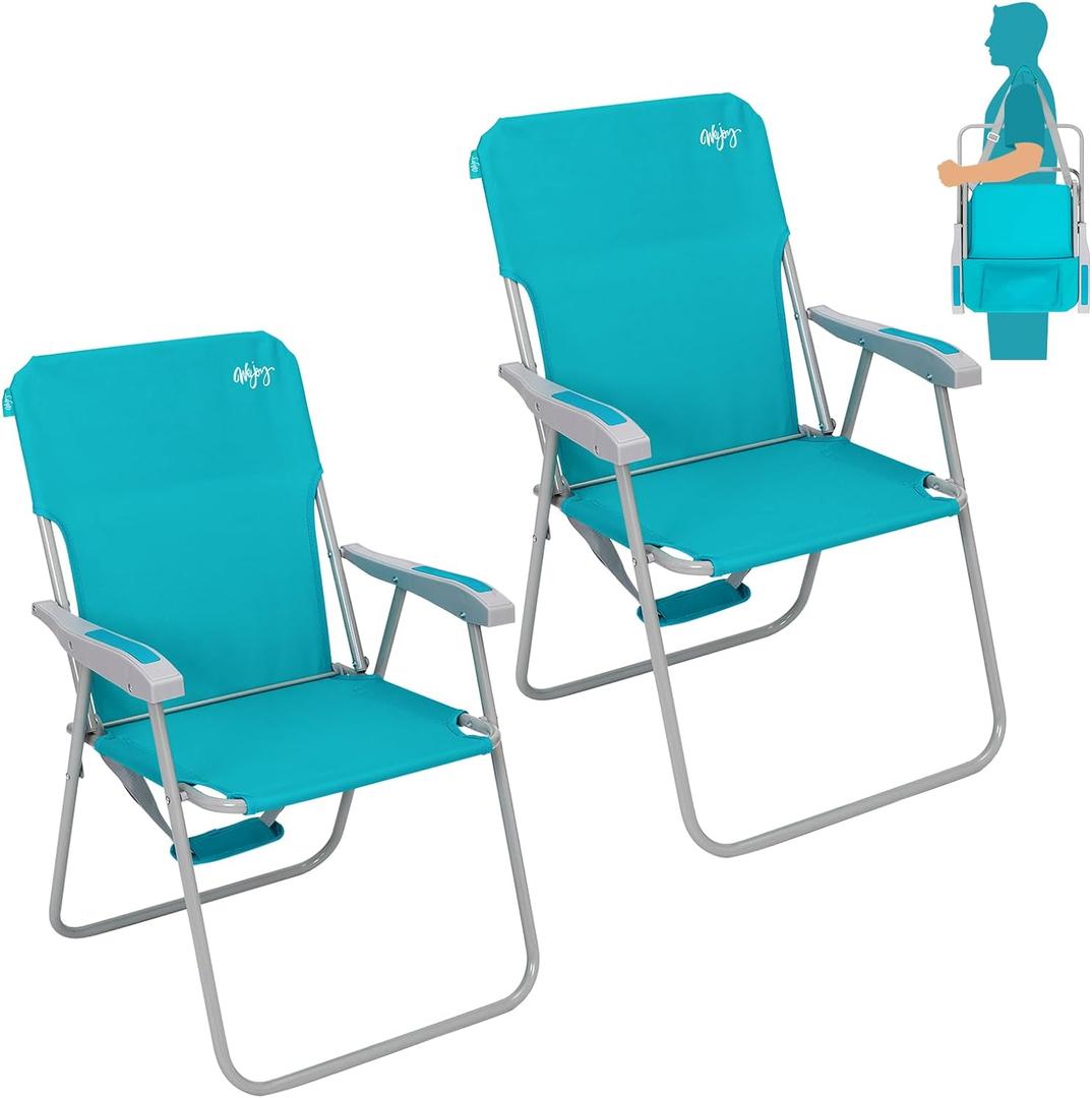 #WEJOY Folding Beach Chair for Adults, Lightweight Beach Chair with Shoulder Straps, High Back Camping Chairs with Hard Armrest, Supports 300lbs for Outdoor Lawn Concert, Oversized