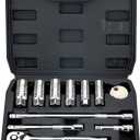 AEROFORCE 12PCS 3/8" Drive Spark Plug Socket Set with Ratchet Handle, Universal Joint, Extension Bar & Spark Plug Gapper, Fits 9/16", 5/8", 3/4", 13/16", 14mm, 18mm, CR-V Steel with Rubber Holder Ring