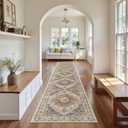 Madane Hallway Runner Rug 2x12, Extra Long Washable Runner Rugs with Rubber Backing, Non Slip Carpet Runner, Vintage Rug Runners for Kitchen Laundry Room Entryway (Turmeric/Grey, 2'x12')