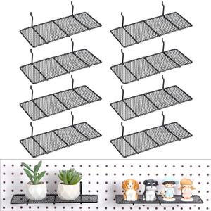 Shimeyao 8 Pcs Pegboard Shelf, Metal Mesh Peg Board Hooks, Shelf Brackets Organizer Attachments for Home Garage Workbench Kitchen, Fit 1/4 and 1/8 Inch, Black