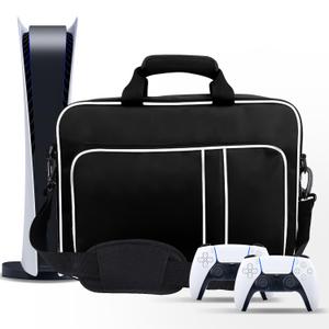 CCMADE Carrying Case for PS5 Travel Case for PS5 Protective Bag Suitable for Playstation 5 Disc/Digital Edition Console, Controllers, Game Cards, Gaming Headset and Other Accessories (Black White)