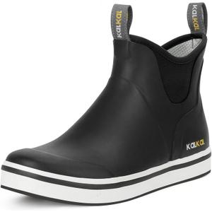 Kalkal Men's Deck Boots Anti-Slip Saltwater Fishing Rain Boots with Memory Foam, Waterproof Rubber Ankle Work Boots for Sailing (Size 12)