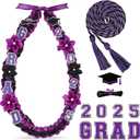 Graduation Ribbon Lei Class of 2025 Grad Lei Kit Graduation Double Braided Necklace with Honor Cord for Graduate Women Men High School College Grad Party Supplies(Purple, Black)