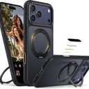 360 Magnetic Stand for iPhone 17 Pro Case, [Fit for MagSafe][Camera Control Button] Mil-Grade Protection Shockproof Slim Translucent Matte Ring Kickstand 17 Pro Case 6.3 Inch, Black