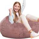 Classic Bean Bag Chair, with Faux Rabbit Fur Cover for Teens and Kids, Memory Foam Bean Bag Chairs, Ultra Soft Faux Fur Fabric, 2.5 feet Round Fluffy Bean Bag Sofa (Dusty Pink)