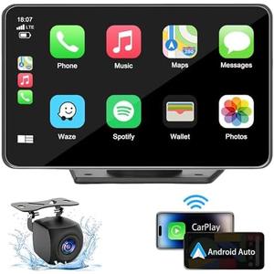 Capapro 7" HD Portable Carplay Wireless Touch Screen Double Din Car Stereo Compatible Apple Carplay and Android Auto with GPS Navigation, Voice Control, Mirror Link, Bluetooth