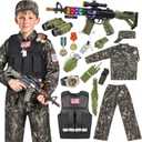 Metemot Kids Army Costume for Boys, Military Soldier Costume with Army Toys, Boys Halloween Costumes with Army Vest, Soldier Boy Dress up Costumes for Play Age 3-12, Halloween Birthday Gift for Kids, Size Large
