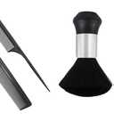 Set of 2: Professional Black Carbon Fiber Teasing Comb, Fine and Wide Tooth Hair Barber Comb For All Hair Types + Large Neck Duster Brush Professional Barber Neck Duster Brush Soft Barber Face Cleaning Hairbrush Nylon Hair Cutting Kits Barber Accessories Cleaning Supplies