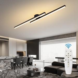 Flush Mount Ceiling Light Fixture 43.3" Modern Black Sputnik Dimmable LED Lamp with Remote Control Ideal for Bedroom Living Room Kitchen Island(2 Lights)