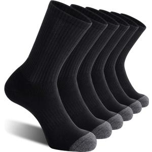 CelerSport 6 Pack Men's Athletic Crew Socks, Work Boot Socks with Full Cushion, Black, Shoe Size: 9-12