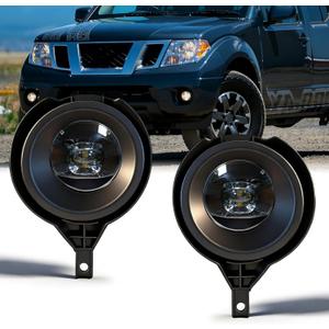 LED Fog Lights Assembly Compatible with 2005-2019 Nissan Frontier (Chrome Bumper Only), 6000K White LED Driving Fog Lamps with Wiring Harness and Switch, DOT SAE Certified, No External Bulbs Needed
