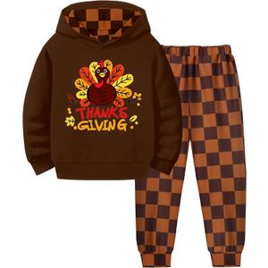 MIGU Thanksgiving Baby Boy Outfit Toddler Thanksgiving Outfit Boy Turkeys Print Long Sleeve Hoodie+Pant 2 Piece Outfit 18-24 Months