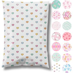 Pretty Package Store 6x9 Designer Poly Mailer 100 Pack Heavy Duty Waterproof Self Seal Shipping Bags for Small Business Large Mailing Envelopes Bulk Tear Resistant Packaging Preppy Hearts