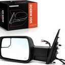 A-Premium Driver Side Power Door Mirror - Compatible with Ram 1500 2019 2020 2021 2022 - Heated Power Folding Chrome Outside Rear View Mirror w/Turn Signal Puddle Light and Blind Spot Glass, Standard