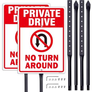 Private Drive No Turn Around Sign 2-Pack (1410 Inches) with 35-Inch Stands - Private Property Traffic Control for Driveways & Roads