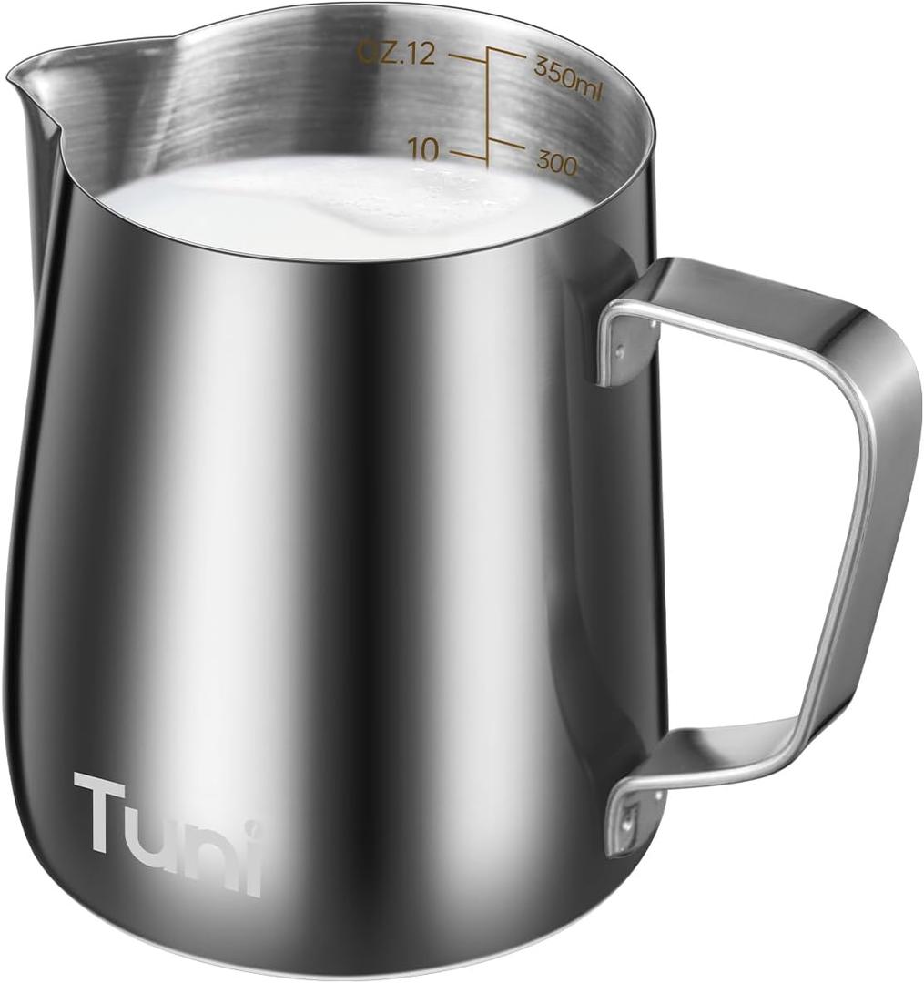 Tuni Milk Frothing Pitcher - 12oz/350ml Stainless Steel Milk Jug Steaming Cup, Milk Coffee Cappuccino Latte Art Steam Creamer Pitchers Milk Frother Pitcher