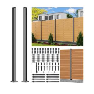 6FT 201 Stainless Steel Heavy Duty Fence Post for Wood Slats(Serial Post), Outdoor Ground Install Wooden Privacy Fence Panels Posts Matte Black 2Pack