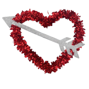 2 red Valentine tinsle hearts with arrow 16"