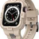 GELISHI Bands Compatible for Apple Watch Band 41mm 40mm 38mm, Men Sport Rugged Band with Protective Case for Watch Series 9 8 7/Series 6 SE 5 4 3 (Beige)