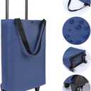 Rolling Shopping Bag, Small Shopping Cart with Wheels,Collapsible Portable Waterproof Tote for Market & Grocery RunsGift for Women & Seniors (Blue) (Standard)