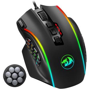 Redragon Gaming Mouse, MMO Mouse Gaming UP 12400 DPI, 19 Macro Programmable Buttons, RGB Mouse with 12 Side Buttons, 8 * 2.4g Weight Tuning for PC Laptop MOBA FPS, M901K, Black