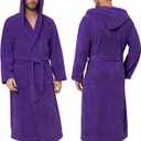 PJGGZ Men's Bathrobes with Hood, Soft Long Towel Robe for Men - Super Absorbent Quick Dry yet Warm (Large-X-Large, Purple)