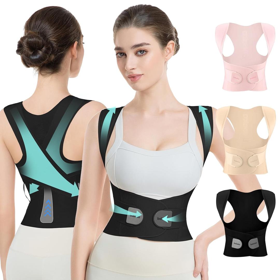babaka Posture Corrector for Women, Invisible Lightweight Adjustable Back Brace for Upper and Lower Back Pain Relief, Hunchback, Hump, Scoliosis, Thoracic, Spine Corrector Under Clothes (Black, Small, Waist: 25''-30'') (Black, S)