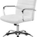 Yaheetech Office Desk Chair Mid-Back Leather Computer Chair Height Adjustable Ergonomic Executive Chair w/Lumbar Support Comfy Thick Padded Armrests and Seat, White