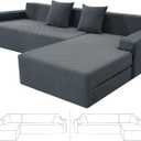 ZNSAYOTX Sectional Couch Covers, Stretch Jacquard Slipcovers with Elastic Bottom for L-Shape Sectional Sofa, 2 Pcs Pet Friendly Modular Sofa Protector (3 Seat Couch + 2 Seat Chaise, Dark Grey)