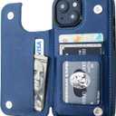 ONETOP Compatible with iPhone 15 Wallet Case with Card Holder, PU Leather Kickstand Card Slots Case, Double Magnetic Clasp and Durable Shockproof Cover 6.1 Inch (Blue)