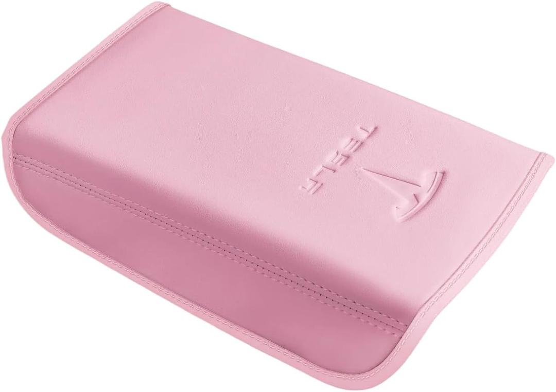 Center Console Leather Armrest Cover Designed for Tesla Model 3 2017-2023/Model Y 2020-2025,Center Console Accessories for Tesla Model 3/Y Interior Light Pink