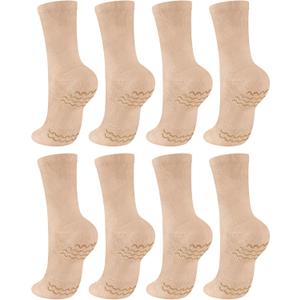 4 Pairs Dance Non Slip Socks with Spin Spot Ankle Compression Socks Ballet Dance Stockings for Women Girls Dancer (Medium, Beige)