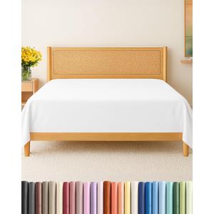 Cal King Size Flat Sheet - Hotel Quality Top Flat Bed Sheet Only - Ultra-Soft, Breathable & Cooling - Fade & Wrinkle Free - Easy-Care, Stain & Shrink Resistant Bedding - Easy-Fit & Oeko-Tex - White