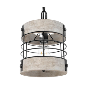 Rustic Farmhouse Chandelier,7.9" Wood Pendant Light Fixtures,Rustic Pendant Ligh,1- Light Farmhouse Pendant Lights for Dining Room, Kitchen Island, Office, Bedroom,D 7.9" x H 8.7" (White)