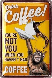 LANOLU Vintage Coffee Sign - DRINK COFFEE MONKEY, Funny Kitchen Signs, Metal Decor 12x8