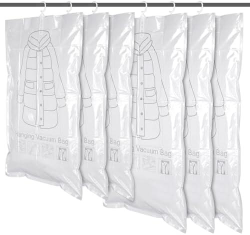 5Pack Hanging Vacuum Storage Bag, 2 Sizes: 51.2 x 27.6 inch & 43.3 x 27.6 inch Hanging Vacuum Sealer Storage Space Saver Bags, Reusable Space Saver Bags, for Suits, Dress, Jackets, Clear