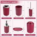 Bathroom Accessories Set, 6Pcs Bathroom Accessory Set Includes Toothbrush Holder, Soap Dispenser, Soap Dish, Toothbrush Cup, Toilet Brush, Trash can for Bathroom Countertop Decor(Burgundy)