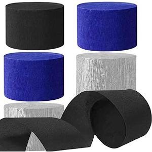 We Moment Black and Blue Silvery Crepe Paper Streamers Party Streamer 1.8 Inch Widening 3 Rolls,Black Blue Party Decorations Streamer 82 feet per roll for Birthday Party Decorations