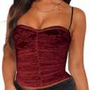 Women Sexy Y2k Double Lined Shelf Bra Tank Top Dressy Crop Corset Camisole Top with Built in Bra for Date Night Club (Large, Lace-red)