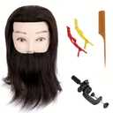 Mannequin Head Human Hair, Cosmetology Students Training Doll Head for Hair Styling & Barber Mannequin Head Male for Practice Hair Cutting or Trim Beard