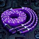 SvyiLink USB Cable PD Fast Charger Lighted Up (USB 3IN1 Purple),Phone Data Cable, Flowing Light Charging Cable, 39-inch, TPE Material, Compatible with Almost All Phones, Tablets, and Headphones