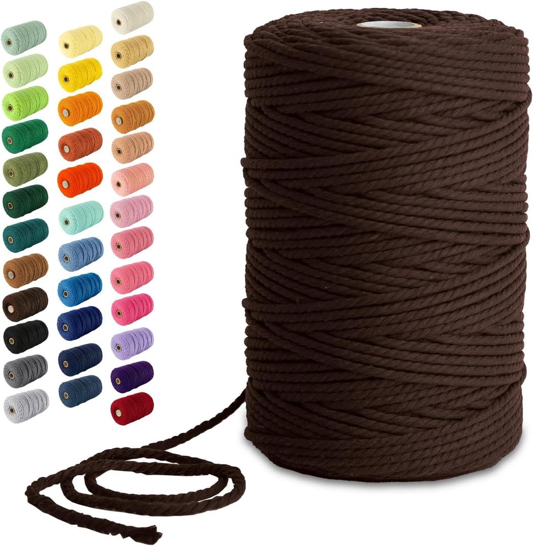 Nook Theory Macrame Cord - 3mm 220 Yards Cotton Rope, 4mm 5mm Yarn, String for Crafts, Perfect for Macrame Wall Hanging and Boho Decorations (Mocha 2)