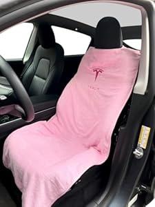 Piora Compatible with Tesla Model Y Juniper/3/X/S Premium Towel Car Seat Cover  Waterproof & Machine Washable  Seat Protector for Dog, Pets, Sweat from The Gym (Pink)