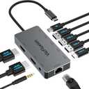 USB C Docking Station Dual Monitor, 9-in-1 USB Hub with 2 HDMI 4K@60HZ, 11000Mbps Ethernet, 3 USB 3.0, 1 Type C, 1 PD Charging, 13.5mm Audio, Dock for Laptop/Computer/Tablets/Windows