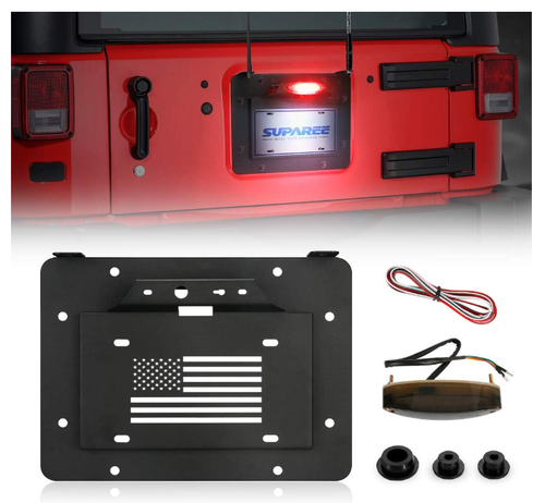 SUPAREE Spare Tire Delete License Plate Relocation Kit Jeep Jk Spare Tire Delete w/Plate Illuminate Light Third Brake Light Fits for 20072018 Wrangler JK & Unlimited